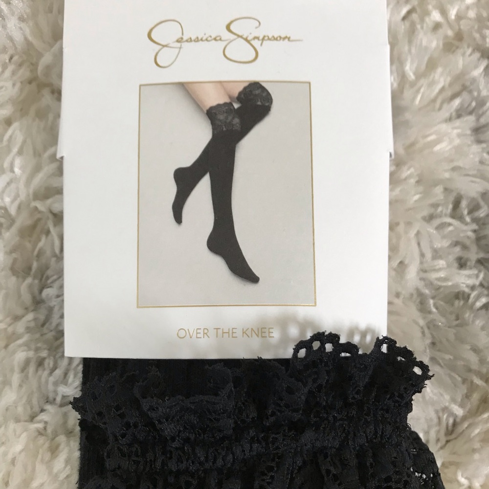 JESSICA SIMPSON knee high socks with lace trim NWT